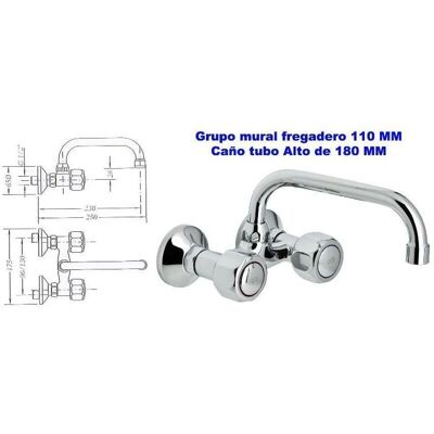 Grifo de cocina de pared Genebre - 11cm caño - 18cm alto - Durable Grifo de cocina de pared Genebre - 11cm caño - 18cm alto - Durable