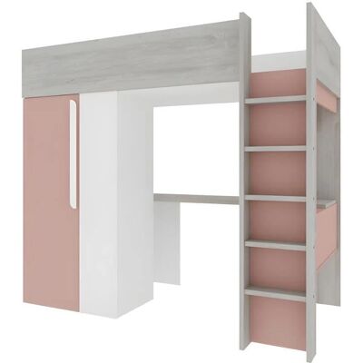 Vente-unique Loft Bed with Wardrobe and Desk - Pink & White - Nicolas Vente-unique Loft Bed with Wardrobe and Desk - Pink & White - Nicolas