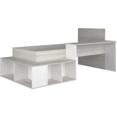 Lit Rigali Naturel gris et blanc 90x200 cm avec bureau et rangement Lit Rigali Naturel gris et blanc 90x200 cm avec bureau et rangement