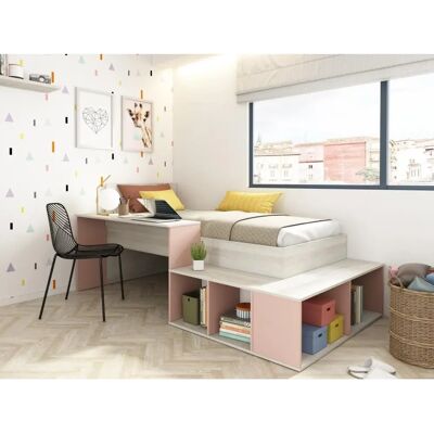 Vente-unique Lits superposés rose et naturel avec bureau et rangement - Design gain de place Vente-unique Lits superposés rose et naturel avec bureau et rangement - Design gain de place