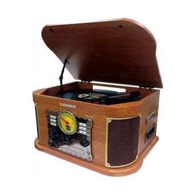 Platenspeler Sunstech PXRC52CD Bluetooth - Automatique, Bois, 3 Vitesses - Publicité Platenspeler Sunstech PXRC52CD Bluetooth - Automatique, Bois, 3 Vitesses - Publicité