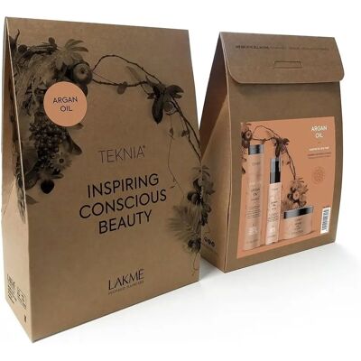Set per la cura dei capelli con olio di argan Lakme - Shampoo, trattamento, olio secco Set per la cura dei capelli con olio di argan Lakme - Shampoo, trattamento, olio secco