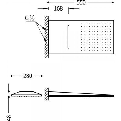 Nadbudowa prysznicowa ze stali nierdzewnej - deszcz/kaskada - 280x550mm Nadbudowa prysznicowa ze stali nierdzewnej - deszcz/kaskada - 280x550mm