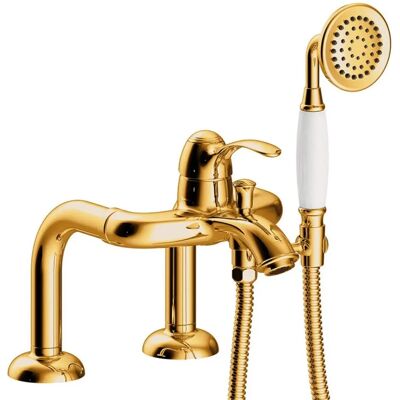 Grifo de bañera Tres Clasic - Latón, Acabado Oro 24K, Dos Tomas de Agua Grifo de bañera Tres Clasic - Latón, Acabado Oro 24K, Dos Tomas de Agua