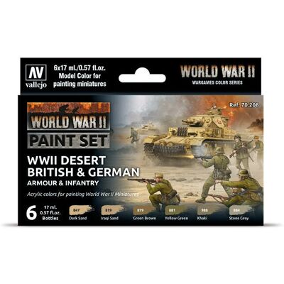 Conjunto de tintas acrílicas Vallejo 70208 - Deserto Britânico e Alemão - Cores para modelismo Conjunto de tintas acrílicas Vallejo 70208 - Deserto Britânico e Alemão - Cores para modelismo