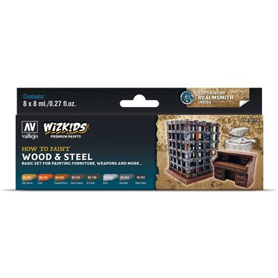 Kit de Peintures Acryliques Vallejo - 8 Couleurs pour Miniatures en Bois & Acier Kit de Peintures Acryliques Vallejo - 8 Couleurs pour Miniatures en Bois & Acier