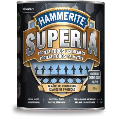 Hammerite Superia Esmalte Mate Gris Oscuro a Base de Agua - Pintura para todos los metales Hammerite Superia Esmalte Mate Gris Oscuro a Base de Agua - Pintura para todos los metales