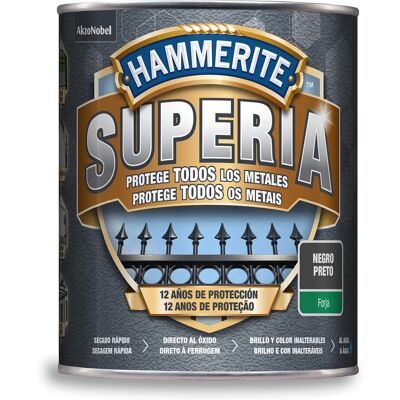 Tinta para metal preta Hammerite Superia 0,750L - Esmalte resistente à ferrugem Tinta para metal preta Hammerite Superia 0,750L - Esmalte resistente à ferrugem