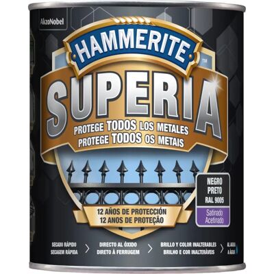 Pintura para metal exterior negro satinado Hammerite Superia - Protección contra óxido Pintura para metal exterior negro satinado Hammerite Superia - Protección contra óxido