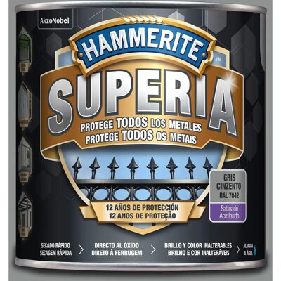 Hammerite Superia - Esmalte antioxidante al agua Gris satinado 2,5L - Pintura Hammerite Superia - Esmalte antioxidante al agua Gris satinado 2,5L - Pintura