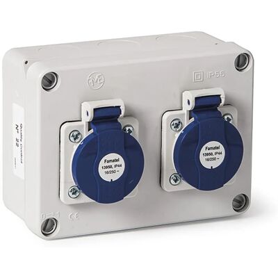 Famatel 3064 Waterdichte Elektrische Doos met 2 Schuko Socketen Famatel 3064 Waterdichte Elektrische Doos met 2 Schuko Socketen