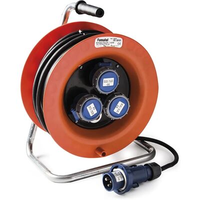 Famatel 30002 - Enrollacable Industrial - 3 Tomas - 30m - IP55 - Naranja Famatel 30002 - Enrollacable Industrial - 3 Tomas - 30m - IP55 - Naranja