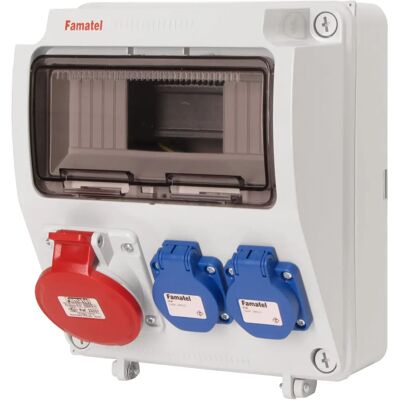 Famatel Caja eléctrica - 9 Módulos, 4 Tomas, IP44 Famatel Caja eléctrica - 9 Módulos, 4 Tomas, IP44