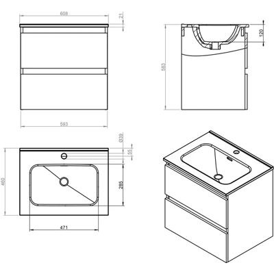 Cosmic Badezimmer Schrank - 2 Schubladen, Porzellanwaschbecken, 60cm Cosmic Badezimmer Schrank - 2 Schubladen, Porzellanwaschbecken, 60cm