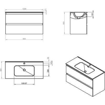 Cosmic Badezimmer Schrank mit 2 Schubladen und Porzellanwaschbecken - Badmöbel Cosmic Badezimmer Schrank mit 2 Schubladen und Porzellanwaschbecken - Badmöbel