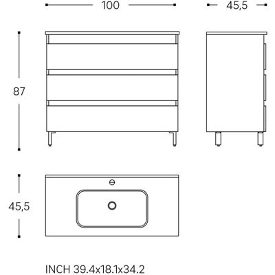 Cosmic Marke 100cm Weiß Glänzend Badezimmer Unterschrank mit 3 Schubladen Cosmic Marke 100cm Weiß Glänzend Badezimmer Unterschrank mit 3 Schubladen