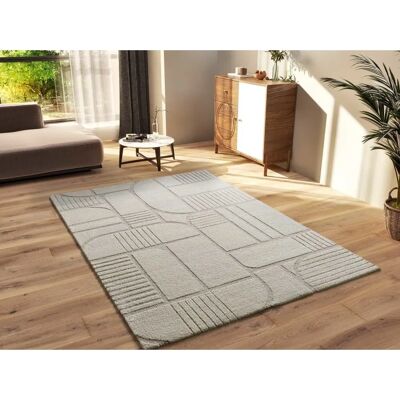 Tapis géométrique blanc Atticgo - 160x230 cm - Décoration intérieure - Publicité Tapis géométrique blanc Atticgo - 160x230 cm - Décoration intérieure - Publicité