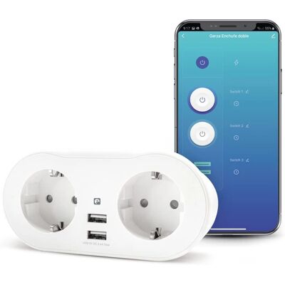 Garza Smarthome Enchufe WiFi Inteligente - 2 Tomas y 2 USB Garza Smarthome Enchufe WiFi Inteligente - 2 Tomas y 2 USB