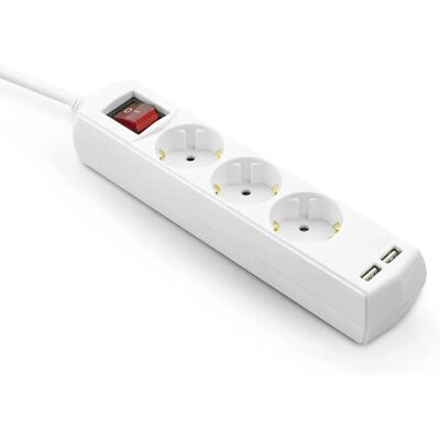 Garza Modelo 420006 Regleta - 3 Enchufes, 2 USB, Blanco Garza Modelo 420006 Regleta - 3 Enchufes, 2 USB, Blanco