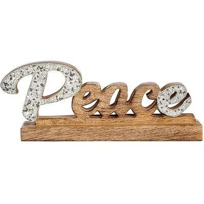 Figura Decorativa Krist+ Paz - Glitter Plateado Madera Figura Decorativa Krist+ Paz - Glitter Plateado Madera