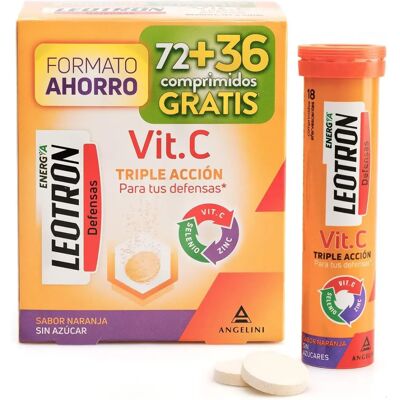 Leotron Vitamina C Efervescentes - Soporte inmunológico, 72+36 Leotron Vitamina C Efervescentes - Soporte inmunológico, 72+36