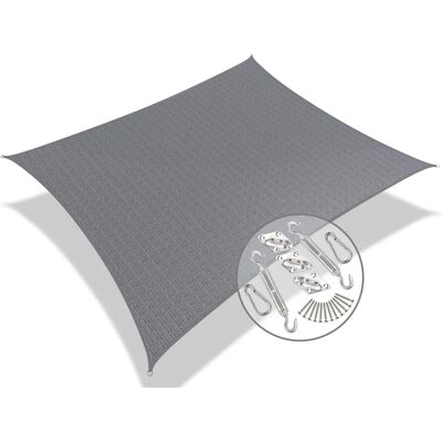VOUNOT - Rectangular Sun Shade Sail 3x5m Grey with Fixing Kits VOUNOT - Rectangular Sun Shade Sail 3x5m Grey with Fixing Kits