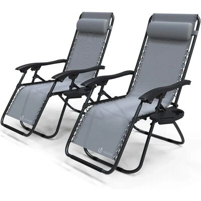 VOUNOT Set van 2 Zero Gravity Stoelen - Tuin Ligstoelen met Beker- en Telefoonhouder VOUNOT Set van 2 Zero Gravity Stoelen - Tuin Ligstoelen met Beker- en Telefoonhouder