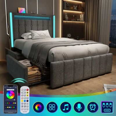 WISHDOR - Letto USB-C LED 90x200 - Gris - Cama WISHDOR - Letto USB-C LED 90x200 - Gris - Cama