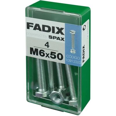 FADIX M6 x 50 mm Stahl Sechskantmutter Schrauben - 4 Stück FADIX M6 x 50 mm Stahl Sechskantmutter Schrauben - 4 Stück