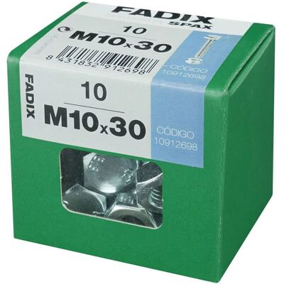 FADIX M10 x 30 mm Galvanisierte Stahlsechskantmuttern Schrauben FADIX M10 x 30 mm Galvanisierte Stahlsechskantmuttern Schrauben