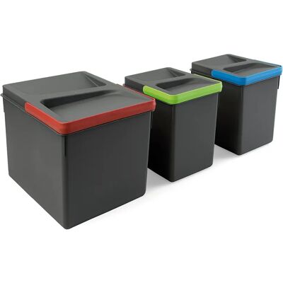 Emuca Kitchen Drawer Waste Bins - 216mm - 1x12L & 2x6L - Gray Emuca Kitchen Drawer Waste Bins - 216mm - 1x12L & 2x6L - Gray
