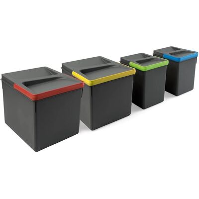 Emuca Kitchen Drawer Waste Bin - 216mm, 2x12L + 2x6L, Gray Plastic Emuca Kitchen Drawer Waste Bin - 216mm, 2x12L + 2x6L, Gray Plastic