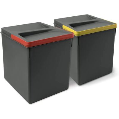 Emuca Keuken Afvalbak Set - 2x15L, Hoogte 266mm, Grijs Plastic Emuca Keuken Afvalbak Set - 2x15L, Hoogte 266mm, Grijs Plastic