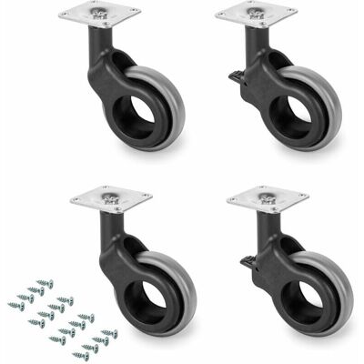 Emuca - Satz aus 4 grauen Rollen mit Platte - 60mm - 30kg Belastung Emuca - Satz aus 4 grauen Rollen mit Platte - 60mm - 30kg Belastung