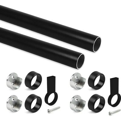 Emuca Black Wardrobe Rails - 1150mm, Model D.28mm, Supports Included Emuca Black Wardrobe Rails - 1150mm, Model D.28mm, Supports Included