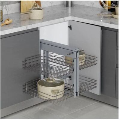 Sistema de Rincón Extraíble Emuca - Acero Cromado, para Cocina Sistema de Rincón Extraíble Emuca - Acero Cromado, para Cocina