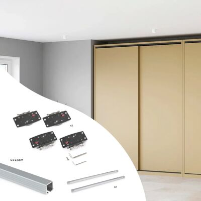 Emuca - Kit de portes coulissantes pour 2 portes en bois - Fermeture douce - Publicité Emuca - Kit de portes coulissantes pour 2 portes en bois - Fermeture douce - Publicité