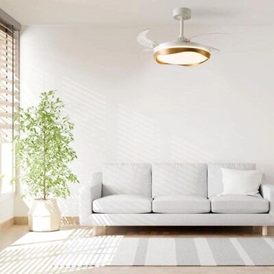 Interlusa Ventilador DC Blanco-Oro con aspas retráctiles - Ventilador Interlusa Ventilador DC Blanco-Oro con aspas retráctiles - Ventilador