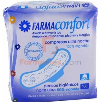Compresas Farmaconfort Noche Alas 10 Unidades - Algodón Ultra Noche Hypoalergénico Compresas Farmaconfort Noche Alas 10 Unidades - Algodón Ultra Noche Hypoalergénico