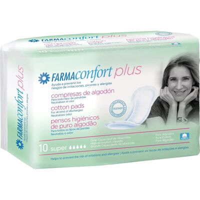 Farmaconfort - Plus - Algodón - Grande - 10 unidades - Compresa higiénica Farmaconfort - Plus - Algodón - Grande - 10 unidades - Compresa higiénica