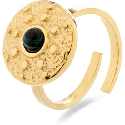 Luxenter malachiet ring afgewerkt in 18K geel goud - One Size Luxenter malachiet ring afgewerkt in 18K geel goud - One Size