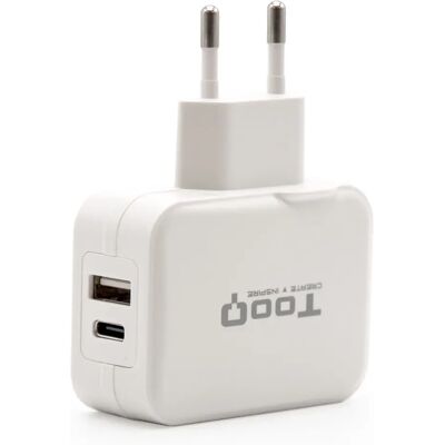 Carregador USB TooQ TQWC-2SC02WT 27W Branco - Universal Carregador USB TooQ TQWC-2SC02WT 27W Branco - Universal
