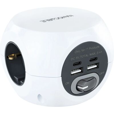 Nanocable 10.37.0001 Witte Verlengsnoer met USB & Schakelaar Nanocable 10.37.0001 Witte Verlengsnoer met USB & Schakelaar