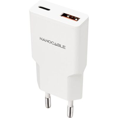 Nanocable 10.10.2022 Vit Laddare - Snabbladdning USB-C/PD & USB-A/QC Nanocable 10.10.2022 Vit Laddare - Snabbladdning USB-C/PD & USB-A/QC