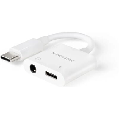 Nanocable 10.24.1206 USB-C Ljudadapter - Vit - 60W PD - Kompakt Nanocable 10.24.1206 USB-C Ljudadapter - Vit - 60W PD - Kompakt