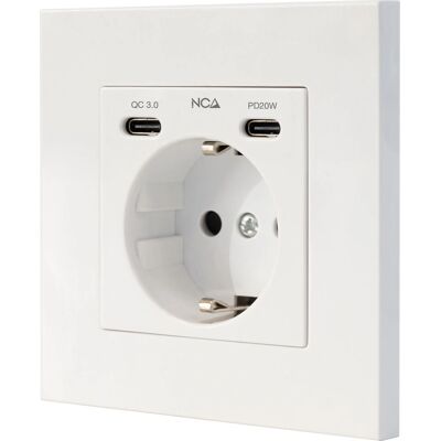 Nanocable 10.35.0012 - Universale Schuko-stopcontact met 2 USB-C 20W - Wit Nanocable 10.35.0012 - Universale Schuko-stopcontact met 2 USB-C 20W - Wit