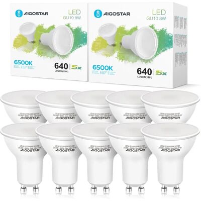 Aigostar Lâmpada LED GU10 - 8W, 6400K, 600lm, 5 unid., 160° Feixe Aigostar Lâmpada LED GU10 - 8W, 6400K, 600lm, 5 unid., 160° Feixe