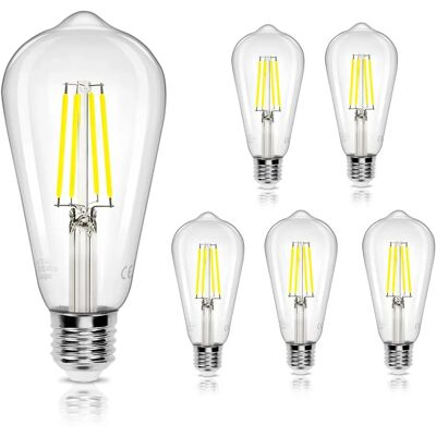 Aigostar LED filament lampada St64 8W E27 1050lm 6500K luz frio - Classe energética A+ Aigostar LED filament lampada St64 8W E27 1050lm 6500K luz frio - Classe energética A+
