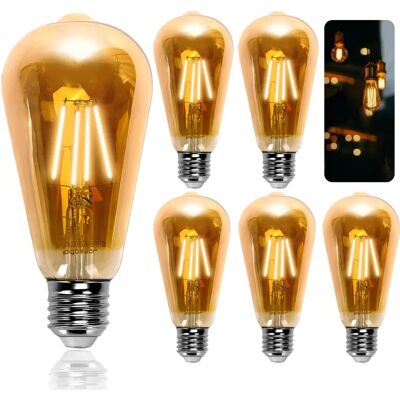 Aigostar LED Filament Amber Lâmpada ST64 6W - Estilo Edison Vintage Aigostar LED Filament Amber Lâmpada ST64 6W - Estilo Edison Vintage