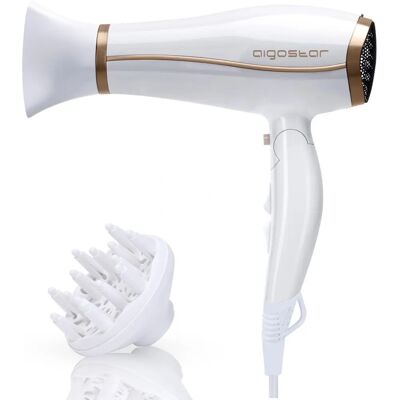 AIGOSTAR Luna - Sèche-cheveux - 2200 W, 3 Niveaux, Diffuseur, Blanc - Publicité AIGOSTAR Luna - Sèche-cheveux - 2200 W, 3 Niveaux, Diffuseur, Blanc - Publicité